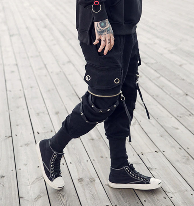 Urban Soldier X Ninja I - Multi Pocket Techwear Tapered Cargo Pants With Zippers - Ninjadark