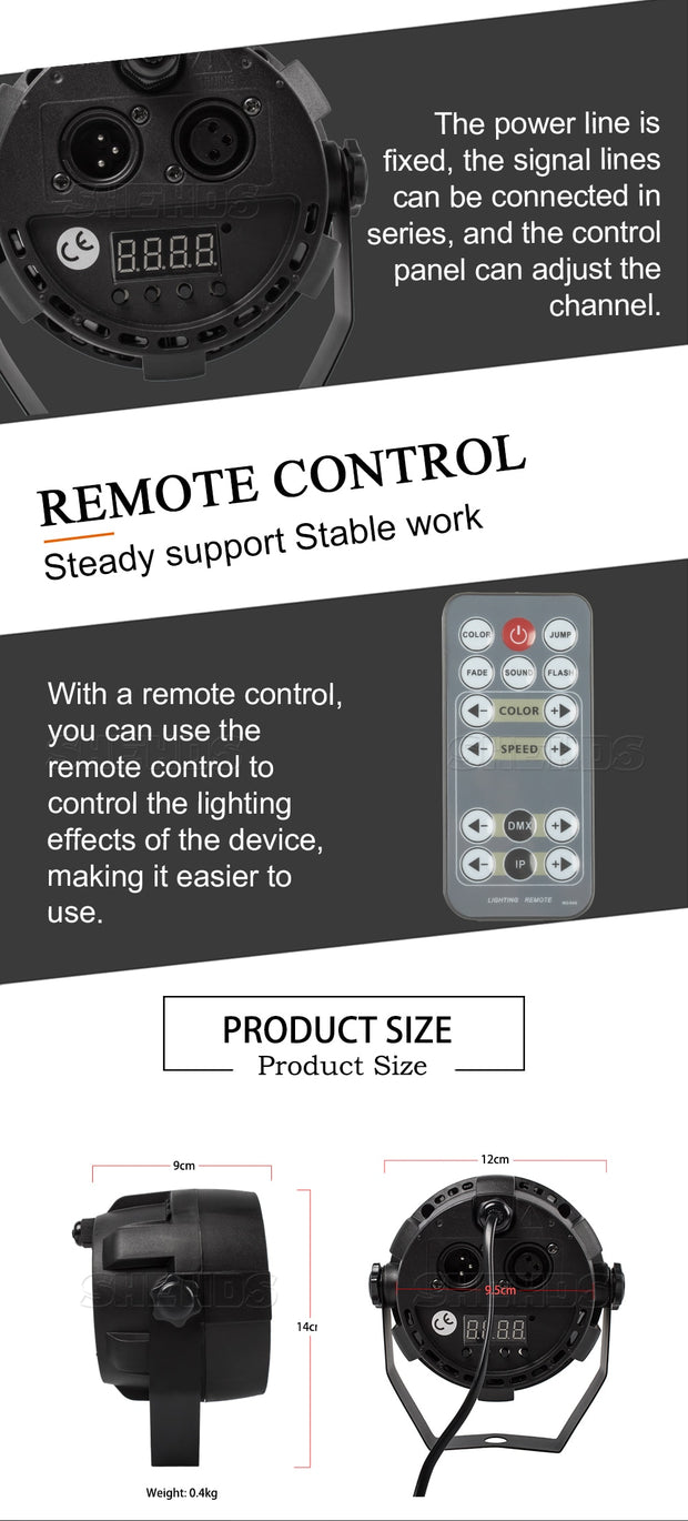 Wireless Remote Control RGBW 12x3W Flat Light (UV option)